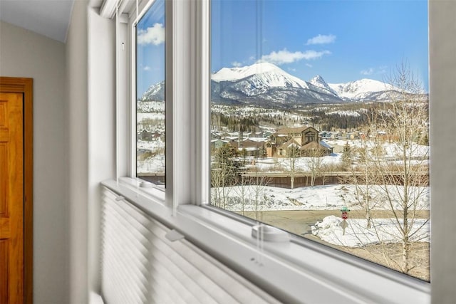 interior space with a mountain view