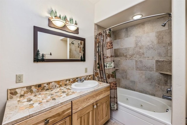 bathroom with vanity and shower / bath combo