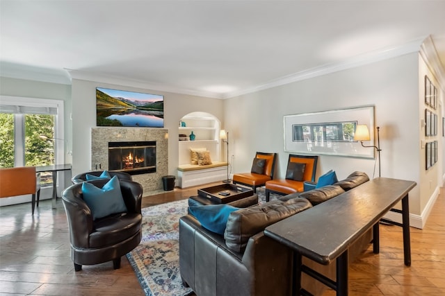 1207 W Keystone Rd Unit 2701, Keystone, CO 80435 - living room featuring ornamental molding, hardwood / wood-style flooring, and a high end fireplace