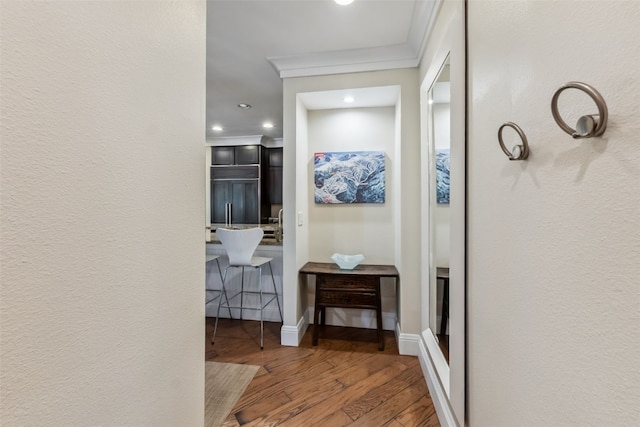 1207 W Keystone Rd Unit 2701, Keystone, CO 80435 - corridor with wood finished floors, ornamental molding, and recessed lighting