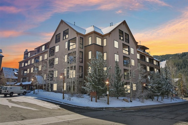 view of snow covered property
