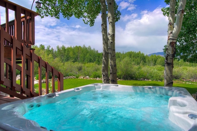 432 Bighorn Cir, Silverthorne, CO 80498 - view of pool featuring stairway and a forest view