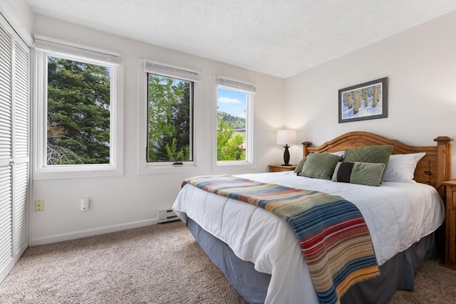 2883 Burgess Creek Rd Unit 203, Steamboat Springs, CO 80487 - carpeted bedroom featuring a textured ceiling, baseboards, and baseboard heating