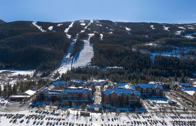 100 Dercum Sq Unit 8342, Keystone, CO 80435 - snowy aerial view featuring a wooded view and a mountain view