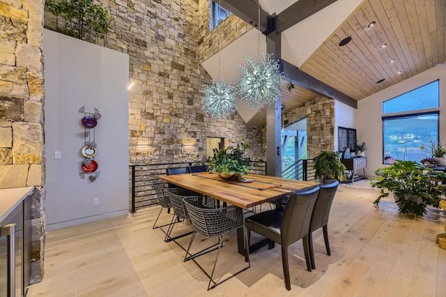 313 Raven Golf Ln, Silverthorne, CO 80498 - dining space featuring high vaulted ceiling, light wood-style floors, and beam ceiling