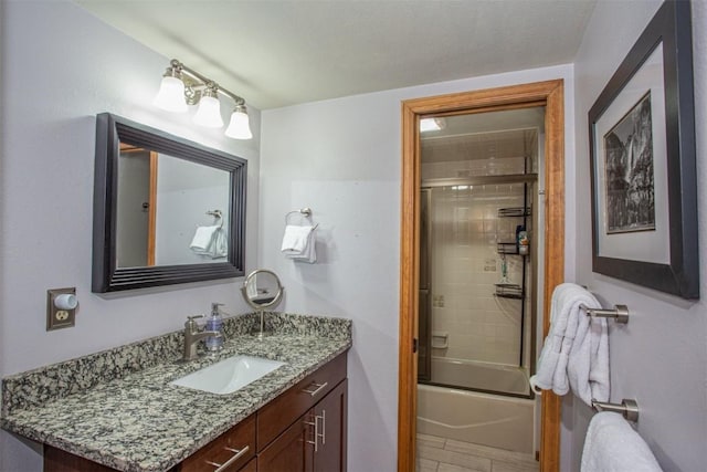 full bath featuring combined bath / shower with glass door and vanity