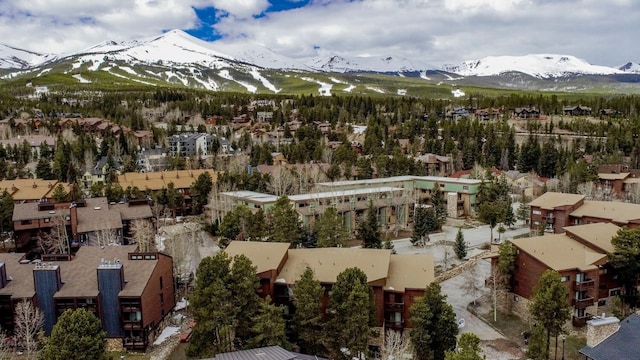 birds eye view of property featuring a mountain view