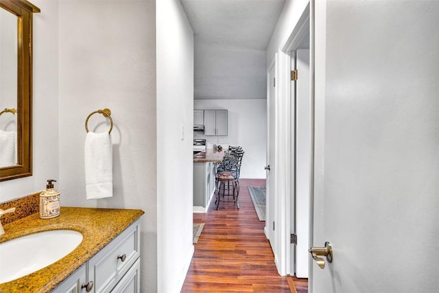 bathroom featuring vanity and wood finished floors