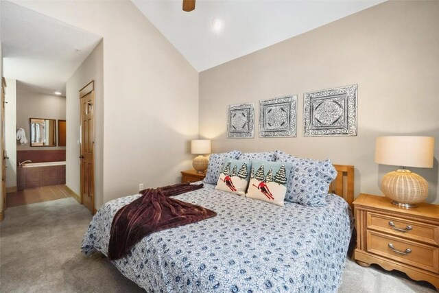 129 Tip Top Trl Unit 6543, Keystone, CO 80435 - bedroom with light colored carpet, vaulted ceiling, ensuite bath, and recessed lighting