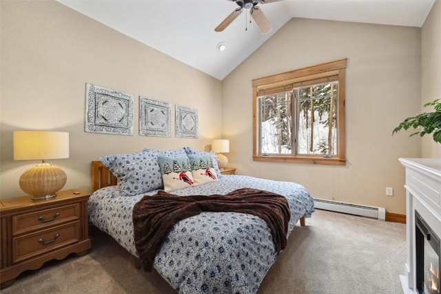 129 Tip Top Trl Unit 6543, Keystone, CO 80435 - carpeted bedroom featuring a baseboard heating unit, vaulted ceiling, and ceiling fan