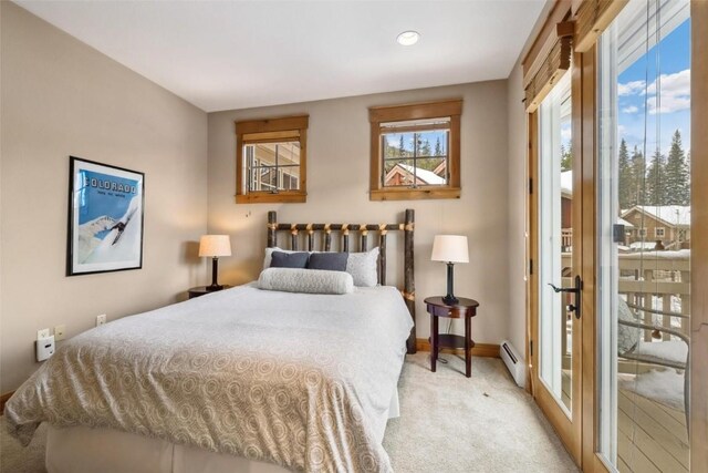129 Tip Top Trl Unit 6543, Keystone, CO 80435 - carpeted bedroom featuring a baseboard heating unit, baseboards, access to outside, and recessed lighting