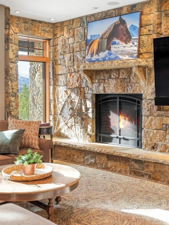 174 Sage Dr, Breckenridge, CO 80424 - interior details featuring a stone fireplace