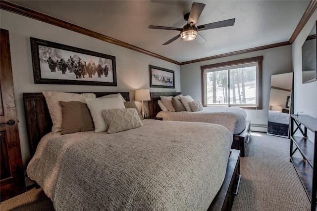107 Ski Watch Rd Unit 432, Breckenridge, CO 80424 - bedroom with baseboard heating, a ceiling fan, and crown molding