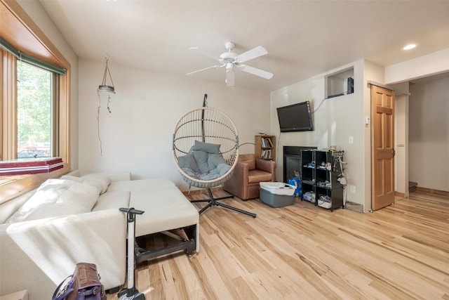 14 Redwood Ct Unit 14, Steamboat Springs, CO 80487 - living area with light wood-style floors, ceiling fan, and recessed lighting