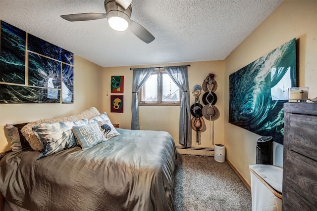 311 S High St Unit 108, Breckenridge, CO 80424 - carpeted bedroom featuring a textured ceiling, baseboard heating, and ceiling fan