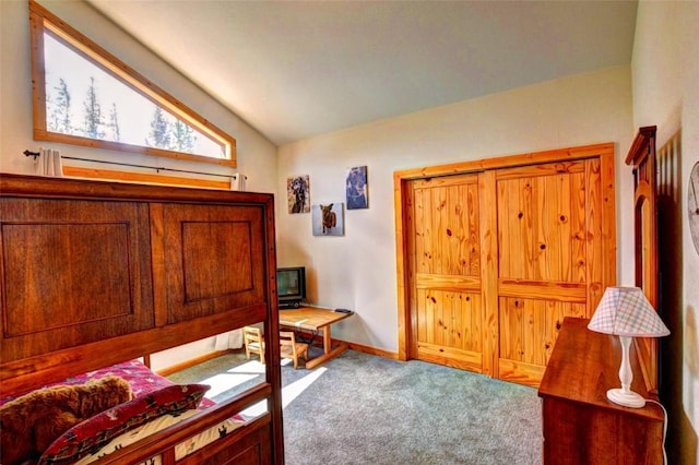 103 War Pony Way, Como, CO 80432 - bedroom with carpet flooring, lofted ceiling, and baseboards