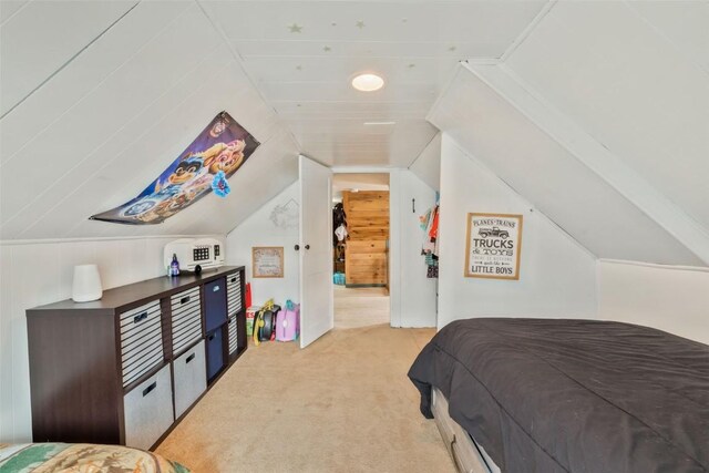 609 E Jefferson Ave, Hayden, CO 81639 - bedroom featuring wooden walls, lofted ceiling, wood ceiling, carpet, and recessed lighting