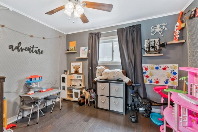 609 E Jefferson Ave, Hayden, CO 81639 - playroom with wood finished floors, ceiling fan, and crown molding