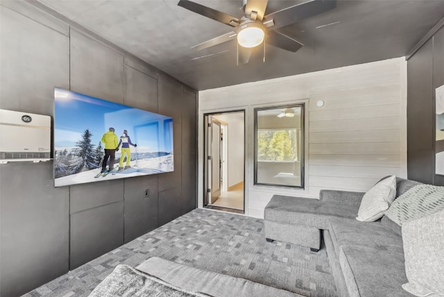 interior space featuring a ceiling fan
