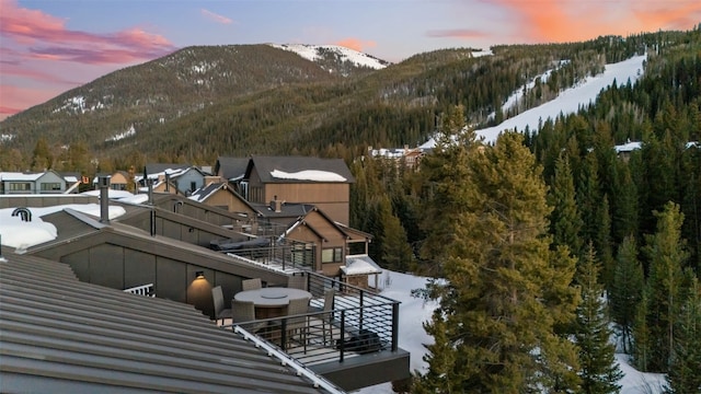 view of mountain feature with a wooded view
