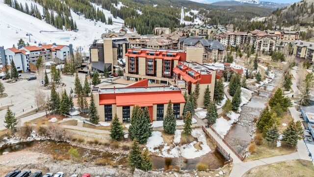 189 Ten Mile Cir Unit 362, Copper Mountain, CO 80443 - snowy aerial view featuring a mountain view