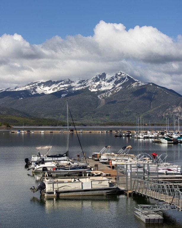 576 Tenderfoot St Unit 163, Dillon, CO 80435 - water view featuring mountains and a floating dock