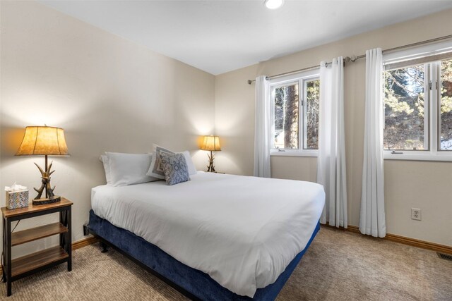 227 Mountain View Dr, Breckenridge, CO 80424 - bedroom featuring recessed lighting, light carpet, visible vents, and baseboards