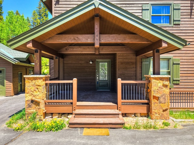 227 Mountain View Dr, Breckenridge, CO 80424 - view of exterior entry featuring covered porch