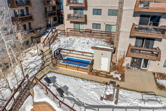 view of snow covered building