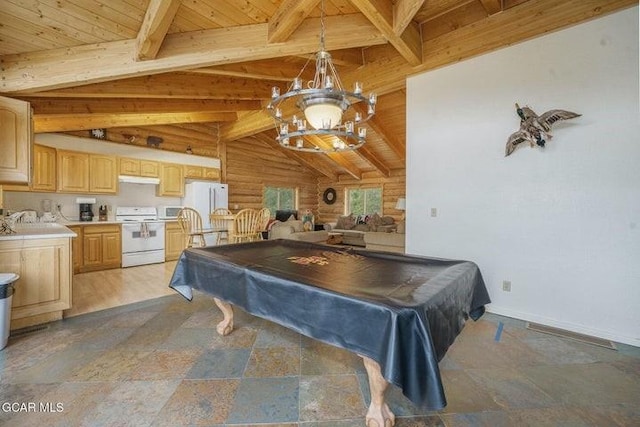 90 Gcr 864, Tabernash, CO 80478 - game room featuring billiards, a notable chandelier, stone finish floor, and wooden ceiling