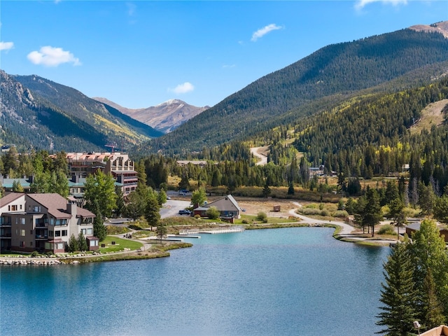 exterior space featuring a forest view and a mountain view