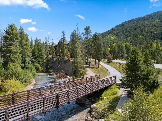 view of property's community with a view of trees