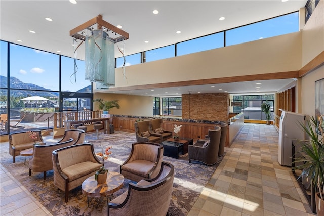 building lobby featuring a mountain view