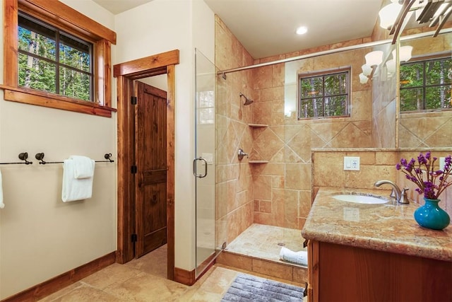366 Moonstone Rd, Breckenridge, CO 80424 - full bath featuring vanity, a stall shower, and tile patterned flooring