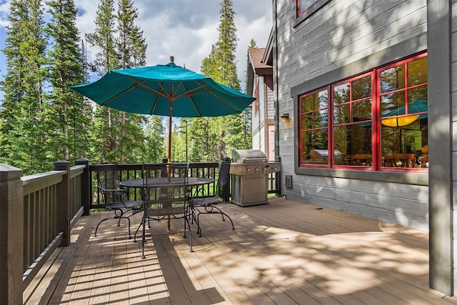 366 Moonstone Rd, Breckenridge, CO 80424 - wooden terrace featuring outdoor dining area and grilling area