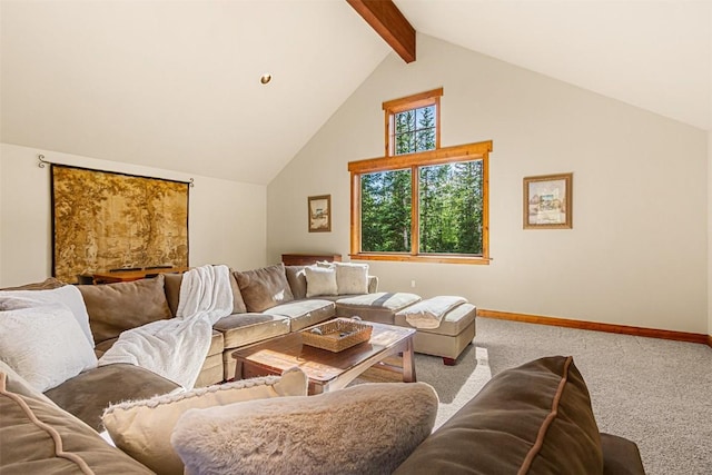 366 Moonstone Rd, Breckenridge, CO 80424 - carpeted living area featuring high vaulted ceiling and beam ceiling
