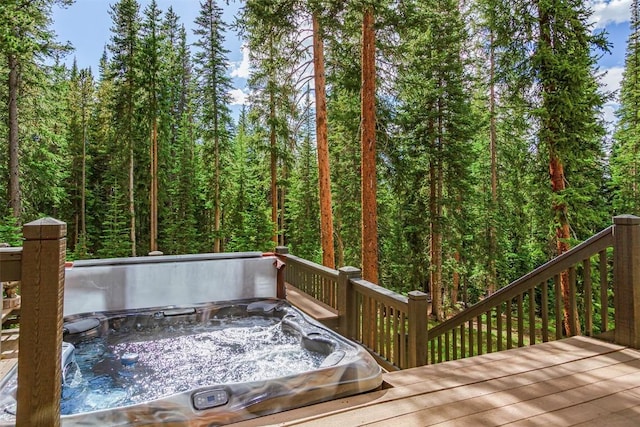 366 Moonstone Rd, Breckenridge, CO 80424 - deck with a view of trees and a covered hot tub