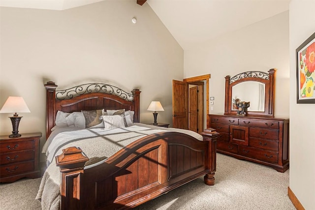 366 Moonstone Rd, Breckenridge, CO 80424 - bedroom with light carpet and high vaulted ceiling