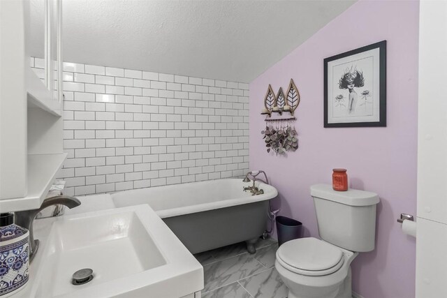 465 Mount Guyot Cir, Jefferson, CO 80456 - bathroom featuring a sink, a textured ceiling, a freestanding bath, and toilet