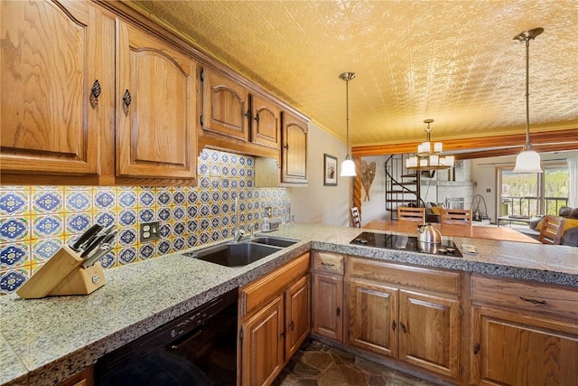 9490 Ryan Gulch Rd Unit 94202, Silverthorne, CO 80498 - kitchen featuring black appliances, decorative backsplash, brown cabinets, and ornamental molding