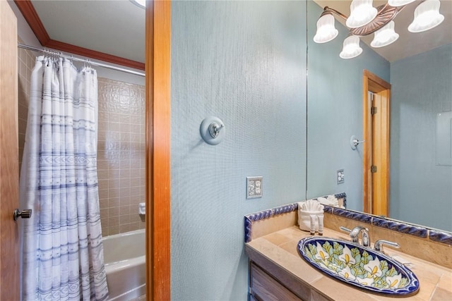 9490 Ryan Gulch Rd Unit 94202, Silverthorne, CO 80498 - full bathroom with vanity, shower / bath combination with curtain, and crown molding
