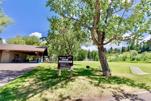 200 N Grant Ave, Oak Creek, CO 80467 - view of yard featuring an area for sports, a carport, and asphalt driveway