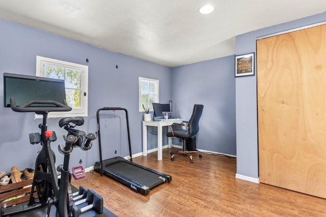 200 N Grant Ave, Oak Creek, CO 80467 - workout room featuring wood finished floors and recessed lighting