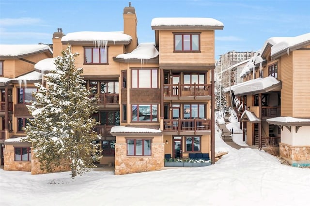 view of snow covered building