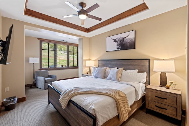 1521 Ski Hill Rd Unit 8313, Breckenridge, CO 80424 - bedroom featuring dark colored carpet, a raised ceiling, and ceiling fan