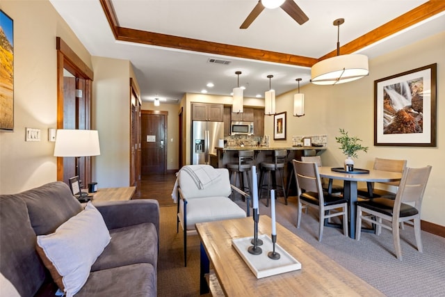 1521 Ski Hill Rd Unit 8313, Breckenridge, CO 80424 - living area featuring ceiling fan, recessed lighting, and beam ceiling