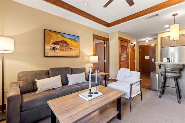 1521 Ski Hill Rd Unit 8313, Breckenridge, CO 80424 - living room with a ceiling fan and light colored carpet
