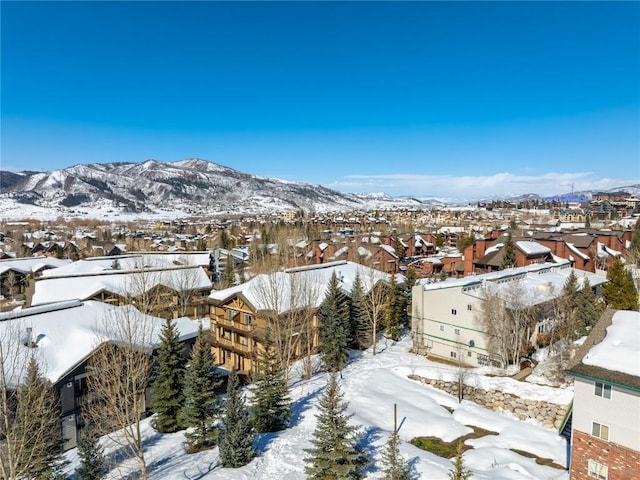 3335 Columbine Dr Unit 907, Steamboat Springs, CO 80487 - snowy aerial view with a mountain view and a residential view