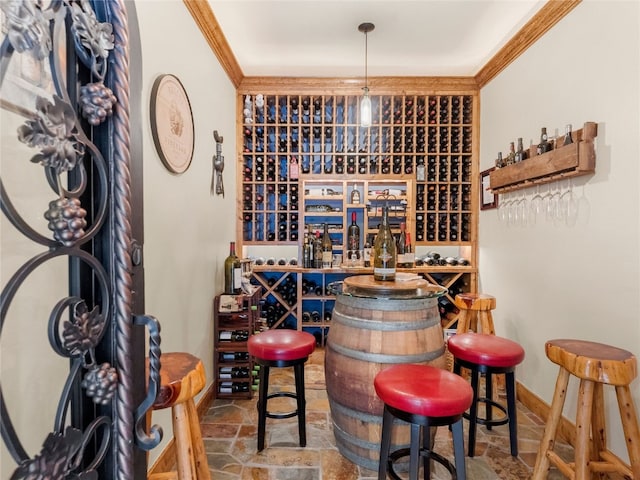 585 Independence Rd, Keystone, CO 80435 - wine cellar with crown molding and stone finish flooring