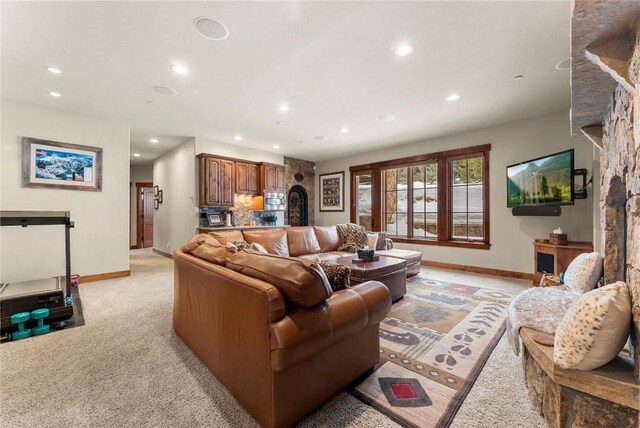 585 Independence Rd, Keystone, CO 80435 - living area with baseboards, recessed lighting, and light colored carpet